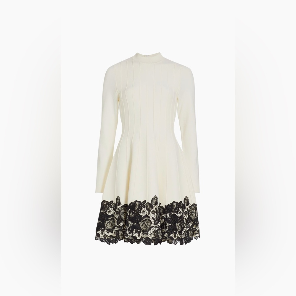 Lela Rose Elegant Ivory and Black Lace Dress